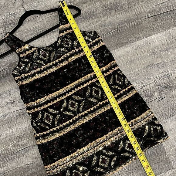 Free People NWT Metallic Geometric gold black blush Sequin Dress Xs/S ($350) - Picture 12 of 14